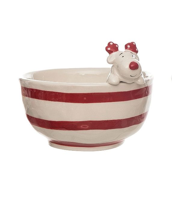 Red Striped Reindeer Serving Bowl