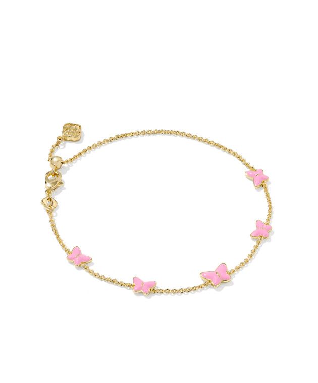 The Lillia Butterfly Delicate Bracelet in Gold Pink Enamel