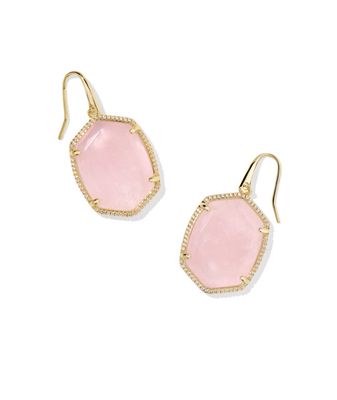 The Daphne Pave Frame Drop Earrings in Gold Rose Quartz