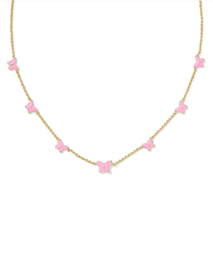 The Lillia Butterfly Strand Necklace in Gold Pink Enamel