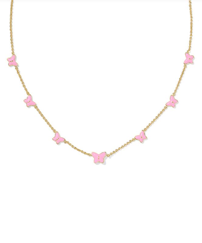 The Lillia Butterfly Strand Necklace in Gold Pink Enamel