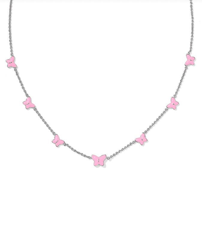 The Lillia Butterfly Strand Necklace in Silver Pink Enamel