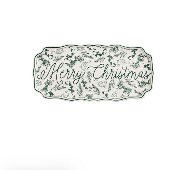 Merry Christmas Green Toile Tray