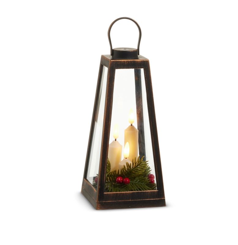 Christmas Lantern with Candles &amp; Greenery