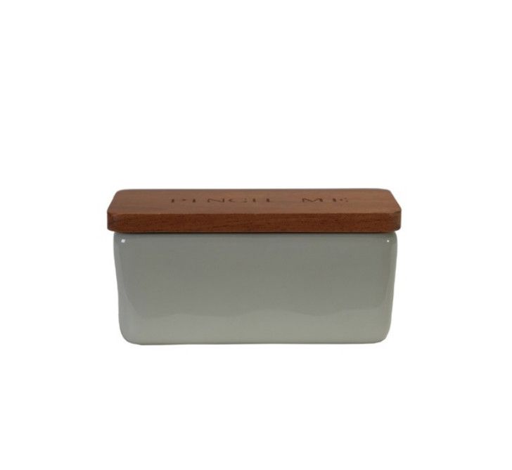 Stoneware Pinch Pot with Wood Lid