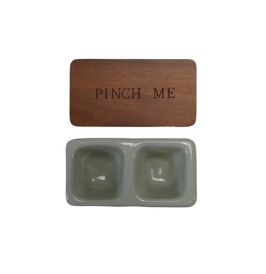 Stoneware Pinch Pot with Wood Lid