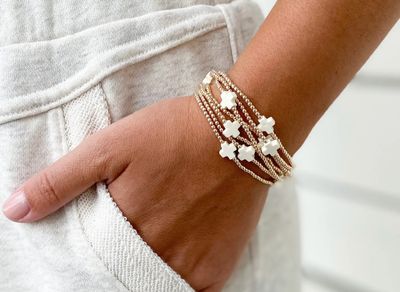 Signature  Cross Gold Pattern 2mm Bead Bracelet