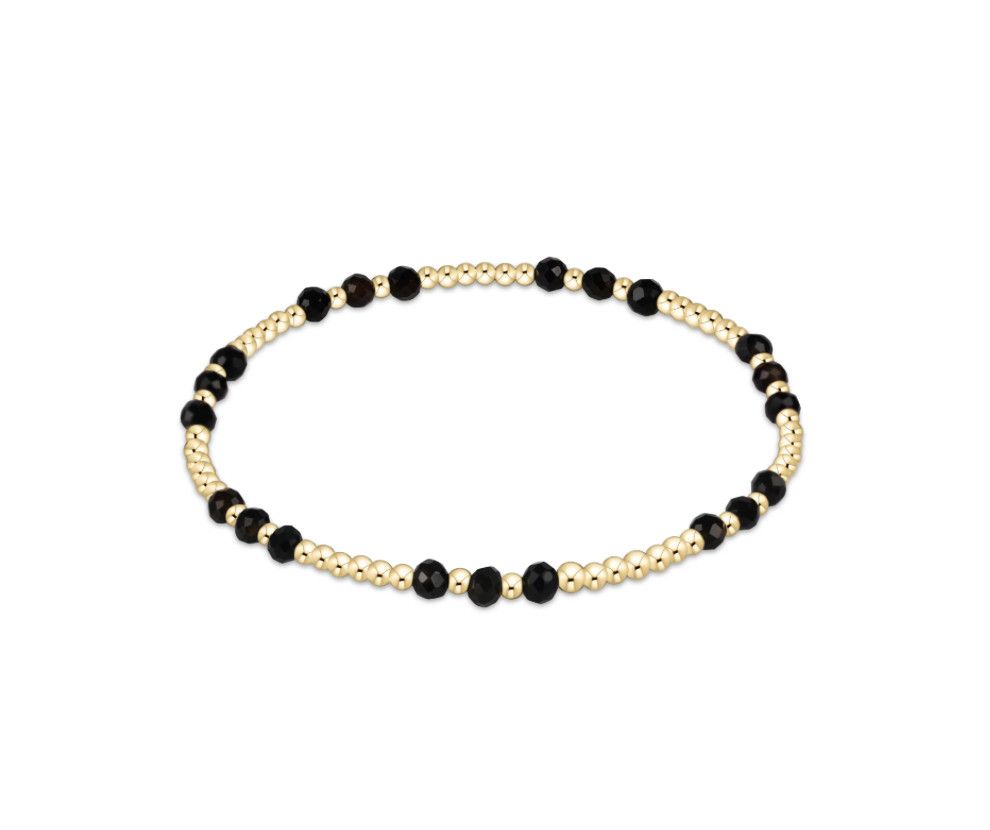 Gemstone Gold Joy Pattern 3mm Bead Bracelet Faceted Onyx