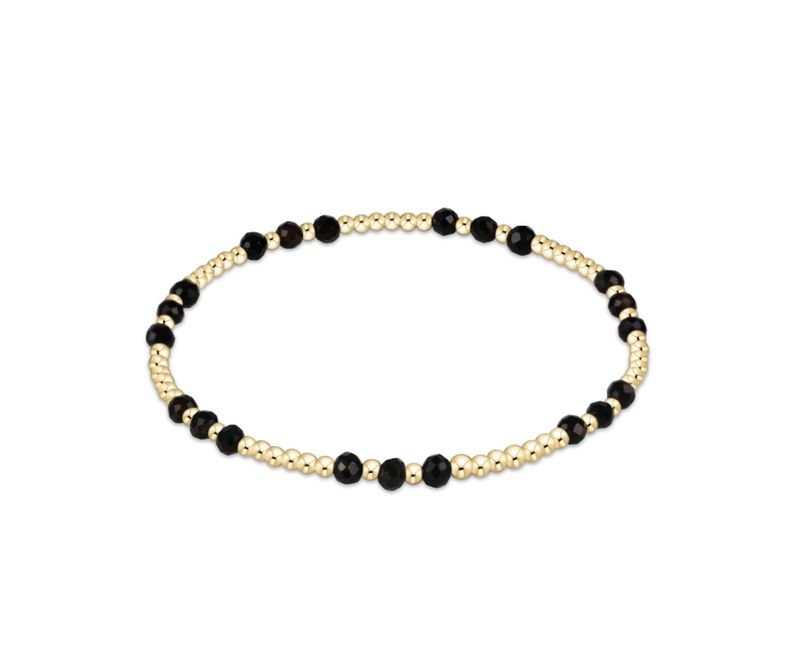 Gemstone Gold Joy Pattern 3mm Bead Bracelet Faceted Onyx