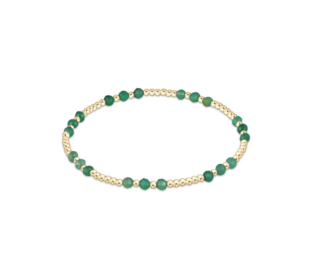 Gemstone Gold Joy Pattern 3mm Bead Bracelet Green Onyx