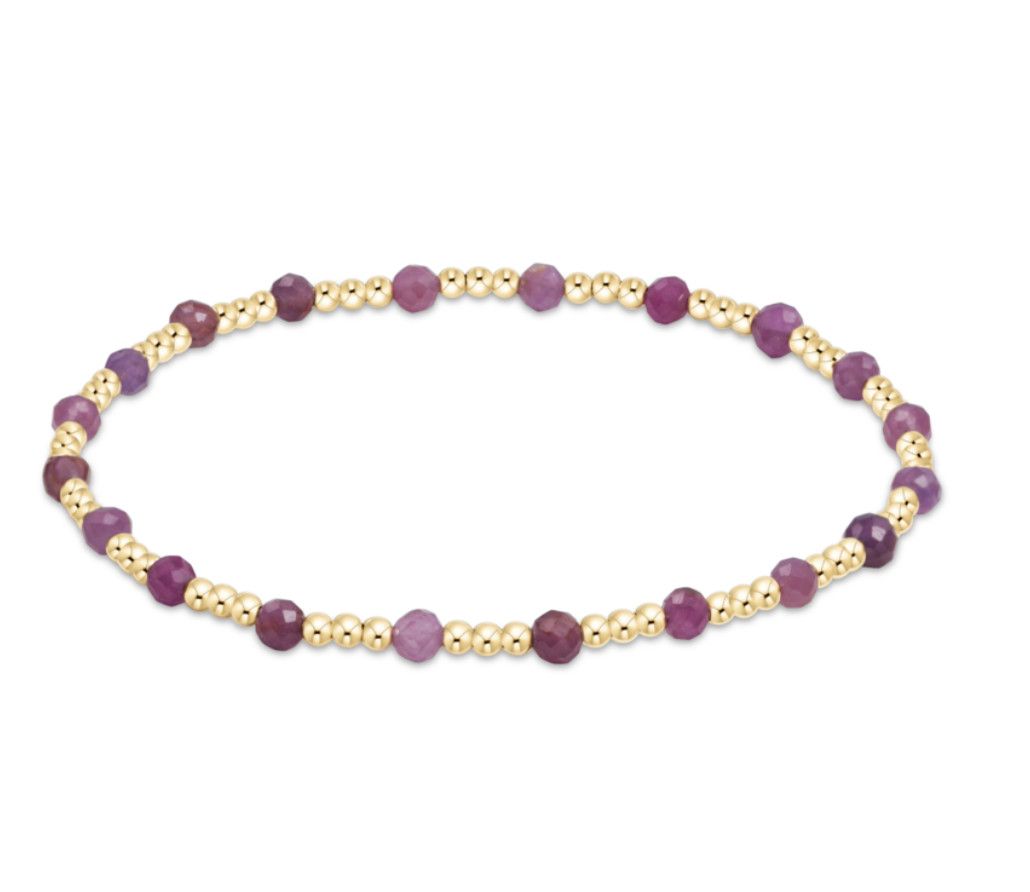 Gemstone Gold Sincerity Pattern 3mm Bead Bracelet Ruby
