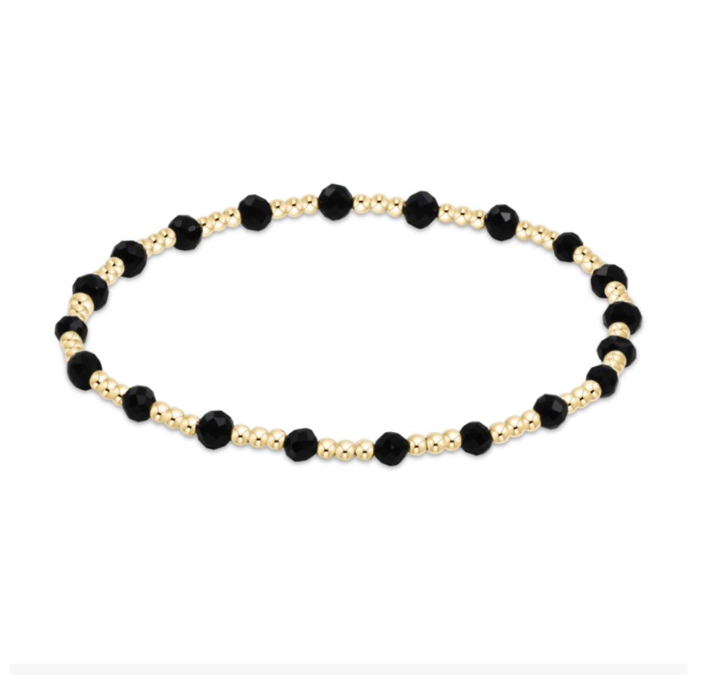 Gemstone Gold Sincerity Pattern 3mm Bead Bracelet Faceted Onyx