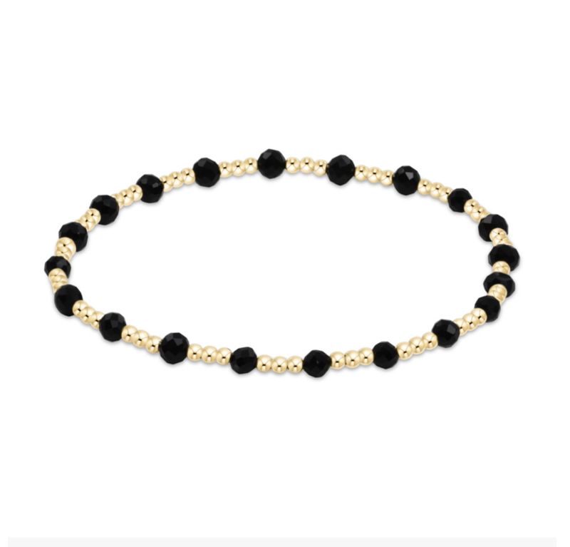 Gemstone Gold Sincerity Pattern 3mm Bead Bracelet Faceted Onyx