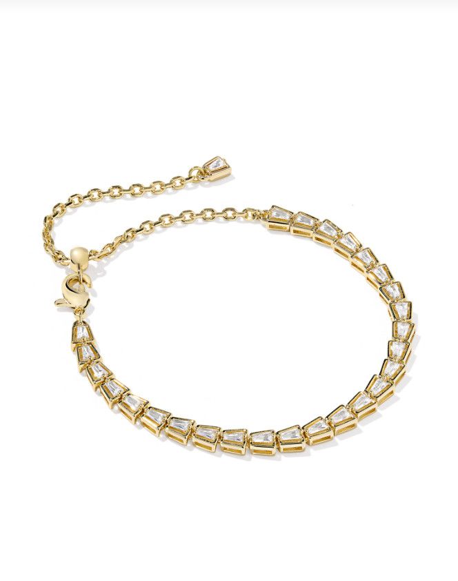 The Bella Tennis Bracelet in Gold White Crystal