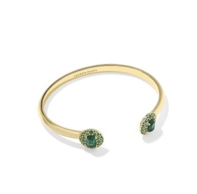 The Bella Cuff Bracelet in Gold Dark Green Crystal