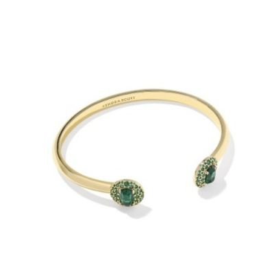 The Bella Cuff Bracelet in Gold Dark Green Crystal