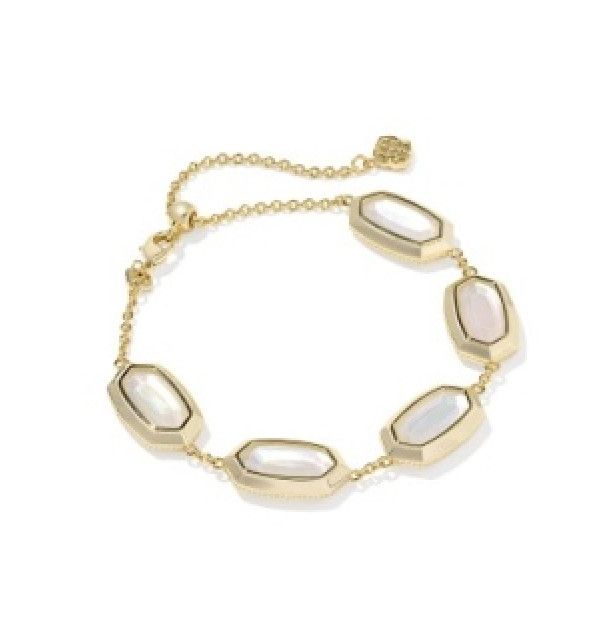 The Elaina Bezel Bracelet in Gold Ivory Mother of Pearl