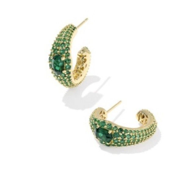 The Bella Hoop Earrings in Gold Dark Green Crystal