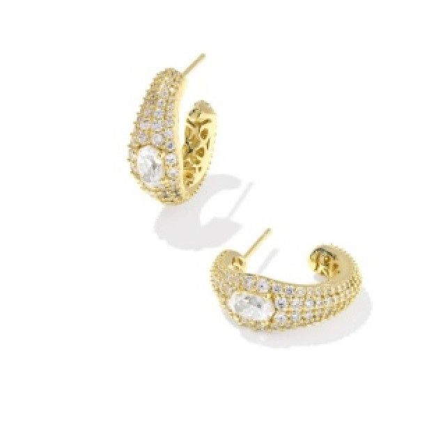 The Bella Hoop Earrings in Gold White Crystal