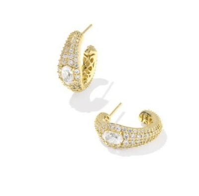 The Bella Hoop Earrings in Gold White Crystal
