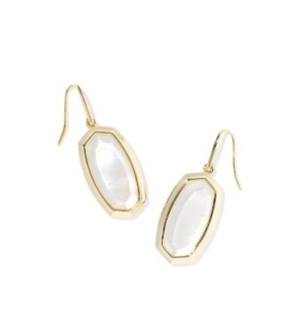 The Dani Bezel Drop Earrings in Gold Ivory Mother of Pearl