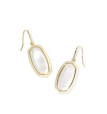 The Dani Bezel Drop Earrings in Gold Ivory Mother of Pearl