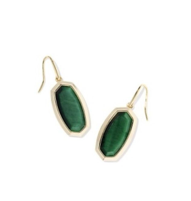 The Dani Bezel Drop Earrings in Gold Green Tiger&#39;s Eye