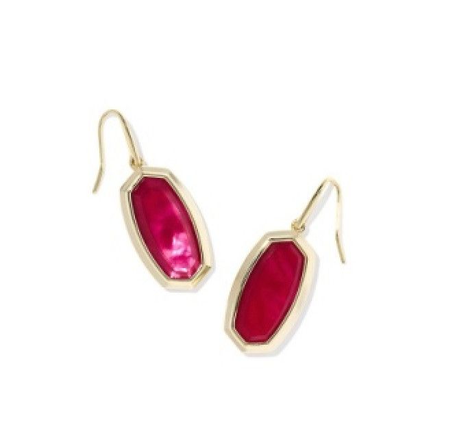 The Dani Bezel Drop Earrings in Gold Carmine Red Illusion