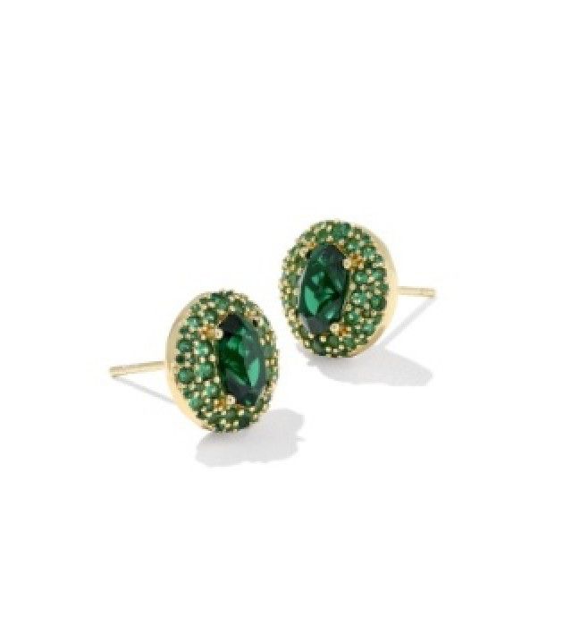 The Bella Stud Earrings in Gold Dark Green Crystal