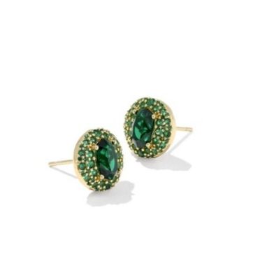 The Bella Stud Earrings in Gold Dark Green Crystal