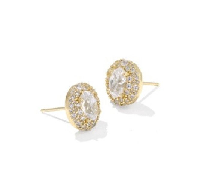 The Bella Stud Earrings in Gold White Crystal