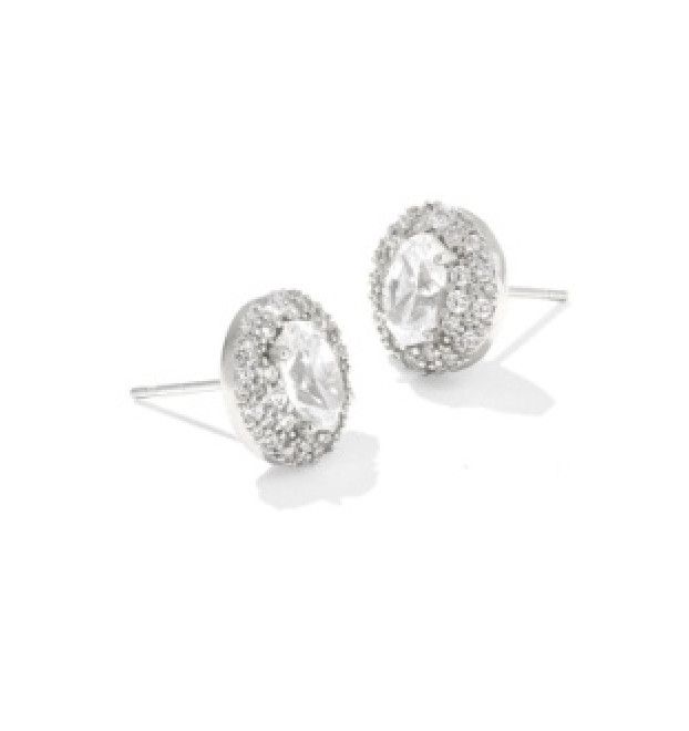 The Bella Stud Earrings in Silver White Crystal