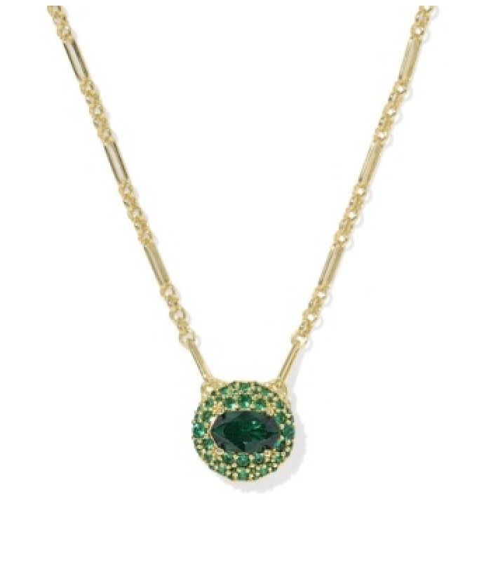 The Bella Pendant Necklace in Gold Dark Green Crystal