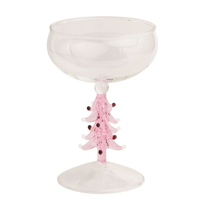 Holiday Coupe Glass, Style: Pink Tree