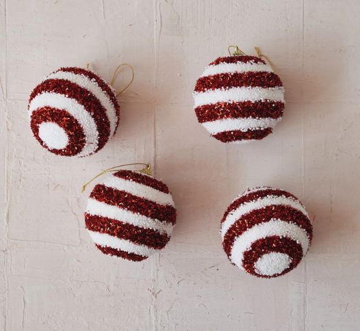 Foam Stripe Ball Ornaments Boxed Set of 4
