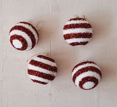Foam Stripe Ball Ornaments Boxed Set of 4