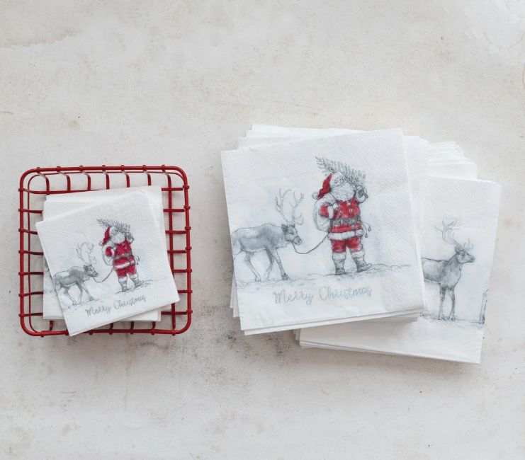 Santa Leading Reindeer Cocktail Napkins