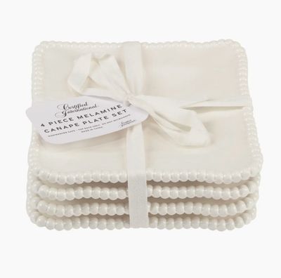 Perlette Cream Melamine Set of 4 Square Canape Plates