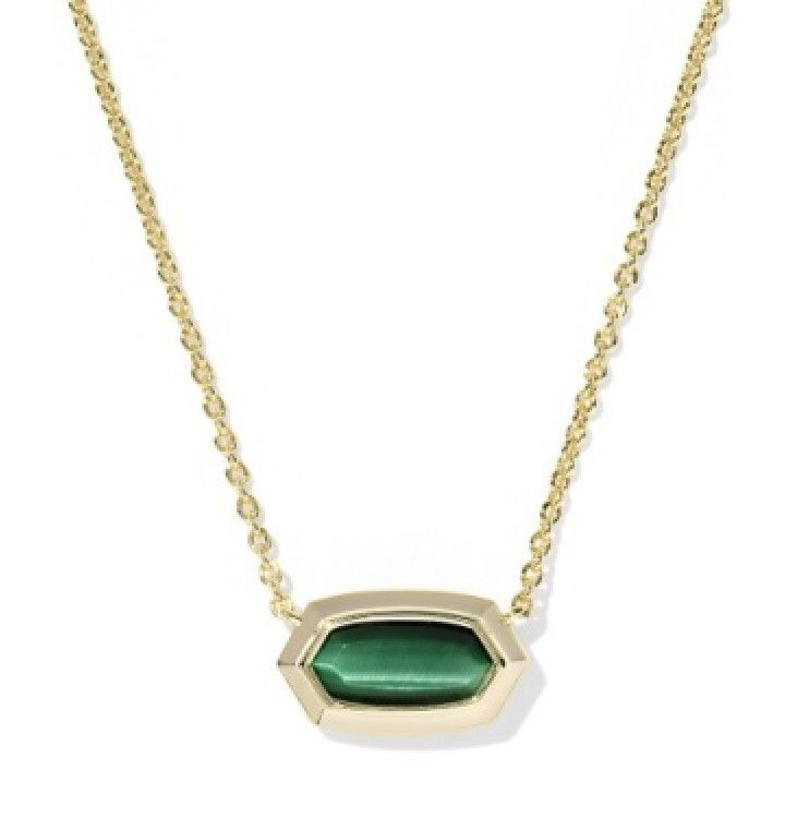 The Elisa Bezel Pendant Necklace in Gold Green Tiger&#39;s Eye