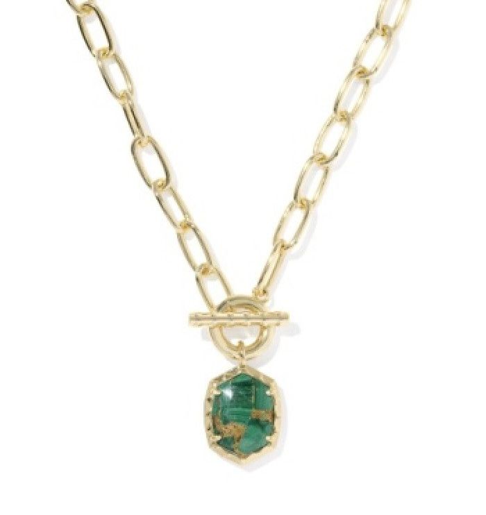 The Daphne Link Chain Necklace in Gold Bronze Malachite