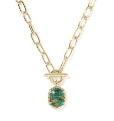 The Daphne Link Chain Necklace in Gold Bronze Malachite