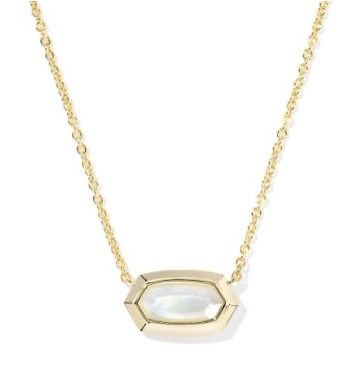 The Elisa Bezel Pendant Necklace in Gold Ivory Mother of Pearl