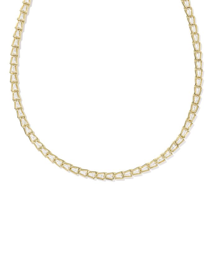 The Bella Tennis Necklace in Gold White Crystal