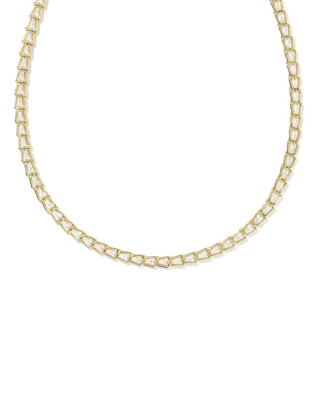 The Bella Tennis Necklace in Gold White Crystal