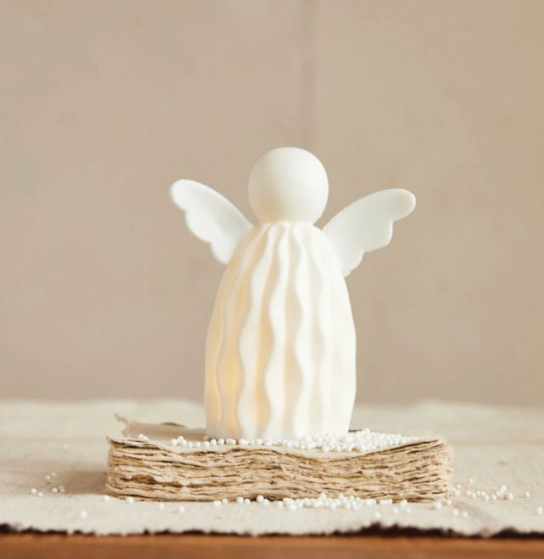 Stoneware Bisque Angel with LED Lights