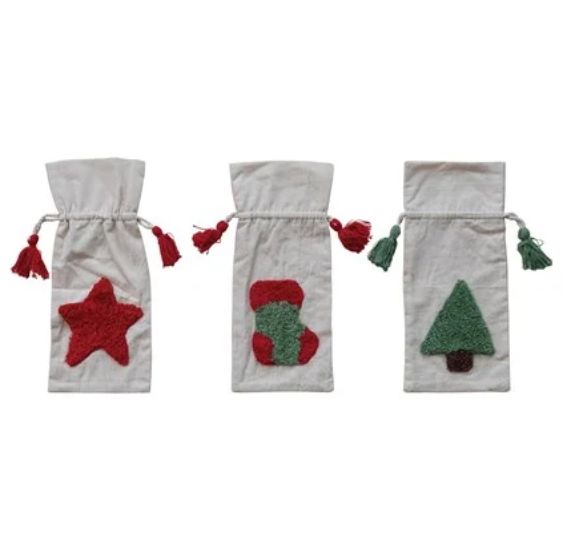Christmas Cotton Drawstring Wine Bag