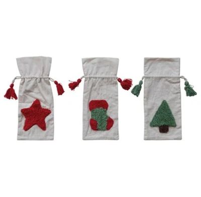 Christmas Cotton Drawstring Wine Bag