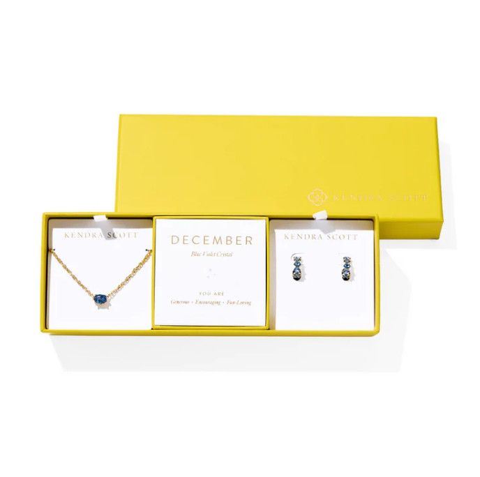 The Cailin Birthstone Gift Set in Gold Blue Crystal