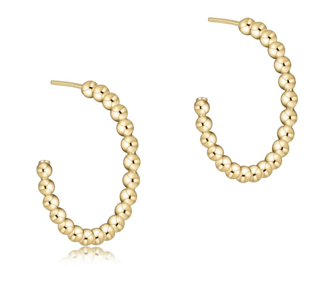 Beaded Classic 1.25&quot; Post Hoop 4mm Gold