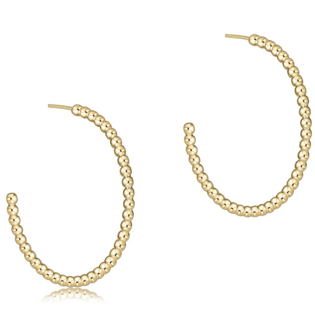 Beaded Classic 1.25&quot; Post Hoop 2mm Gold